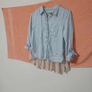 Anthropologie Button up Jean Shirt and Lace Shirt Medium